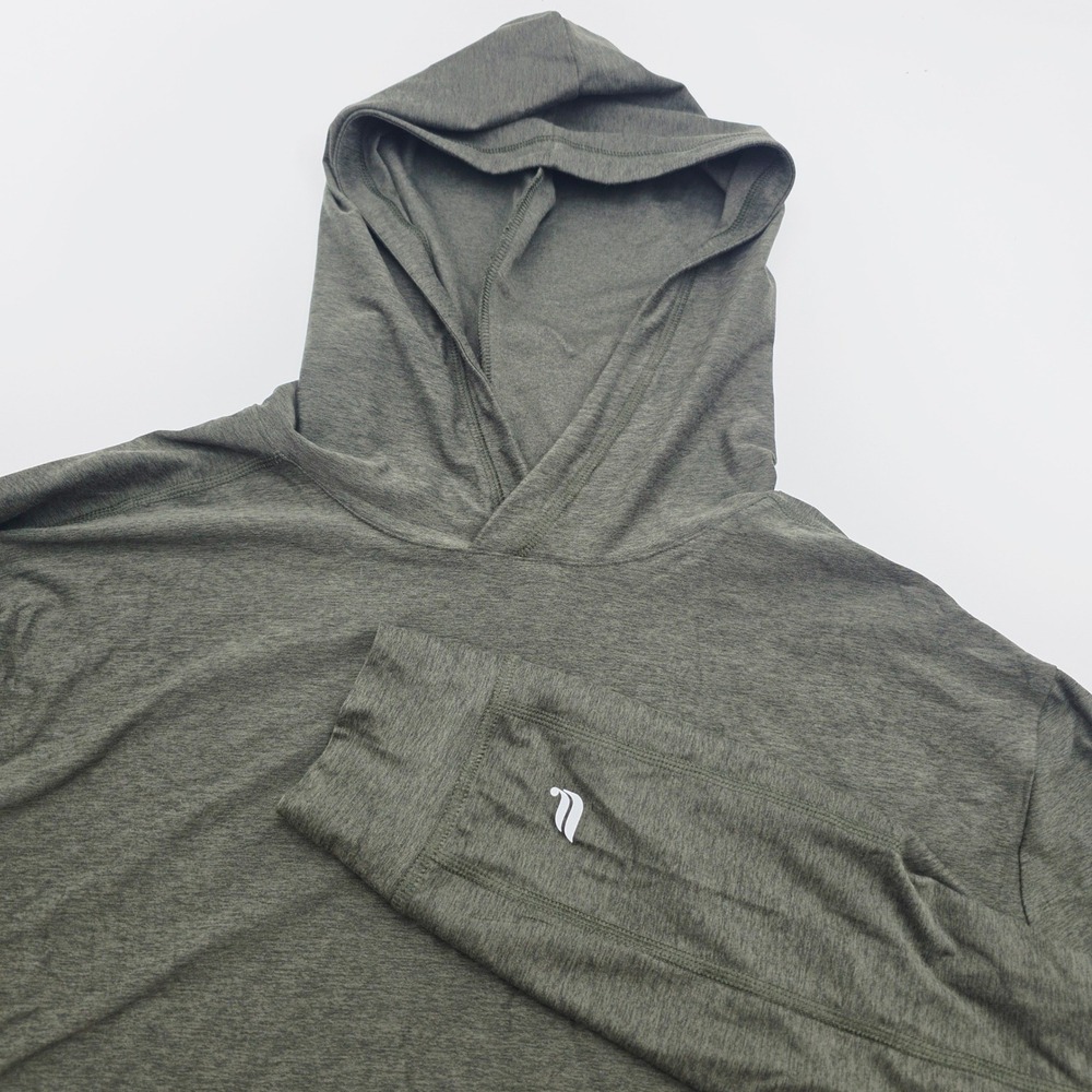 Fabletics Mens L Cloud Jersey Hoodie Olive Green Heathered Pullover Activewear